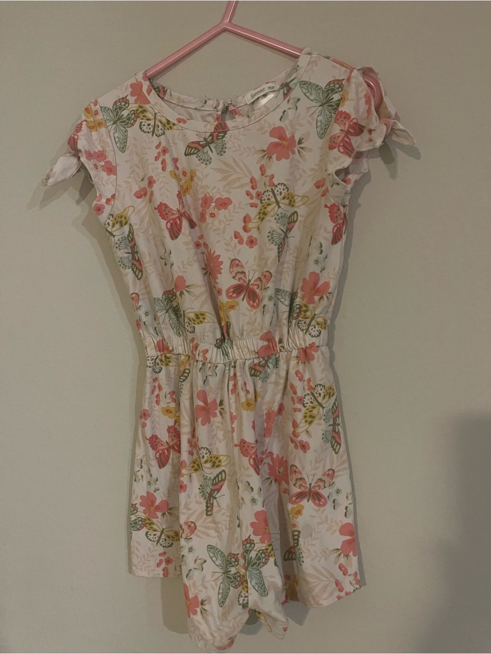Girls' White Butterfly & Floral One-Piece Romper